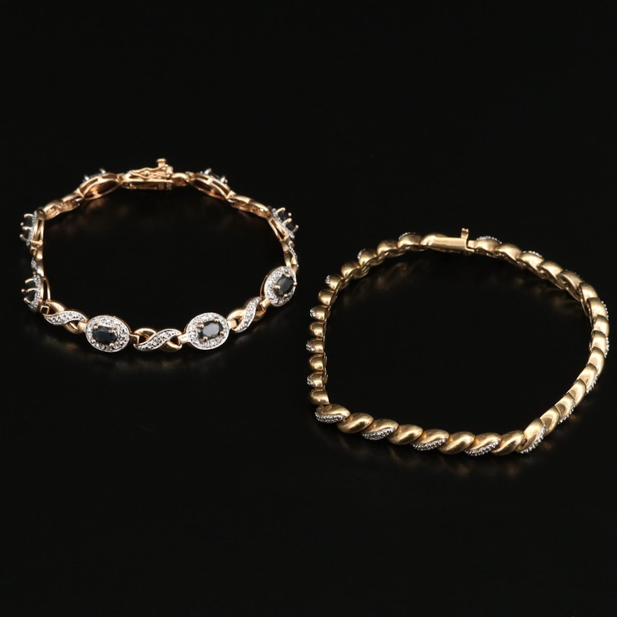 Sterling Silver Sapphire snd Diamond Link Bracelets