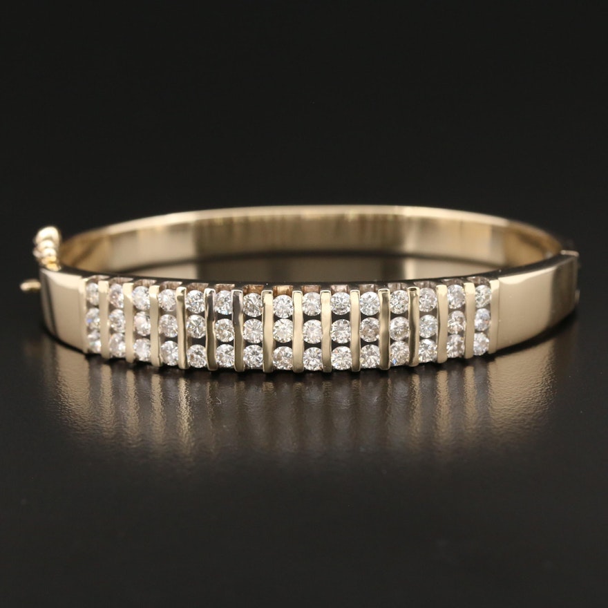 14K Gold 3.10 CTW Diamond Hinged Bangle