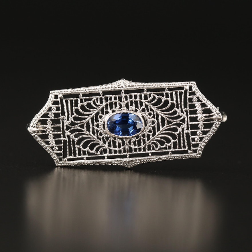 10K Sapphire Filigree Brooch