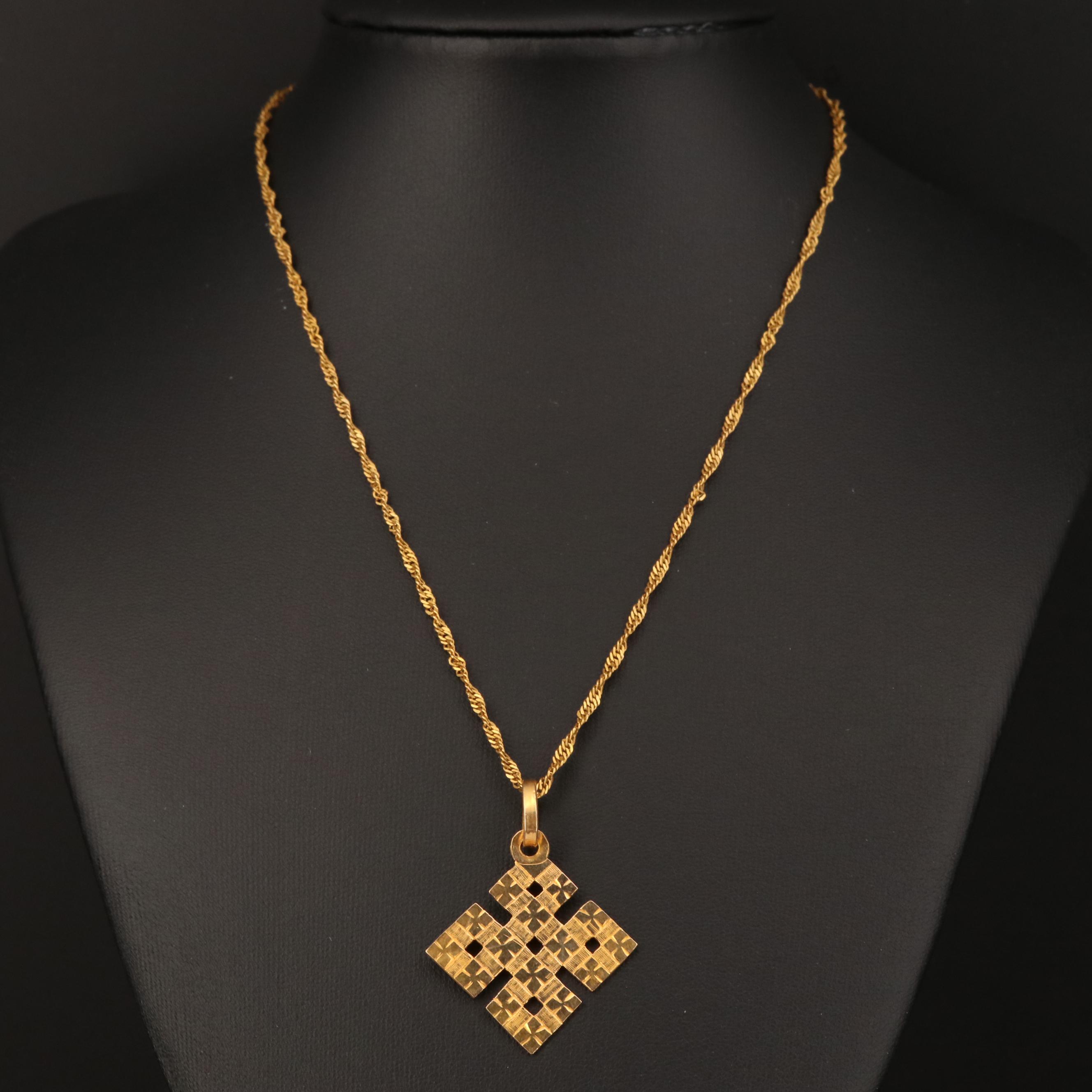 18K Geometric Cross Necklace
