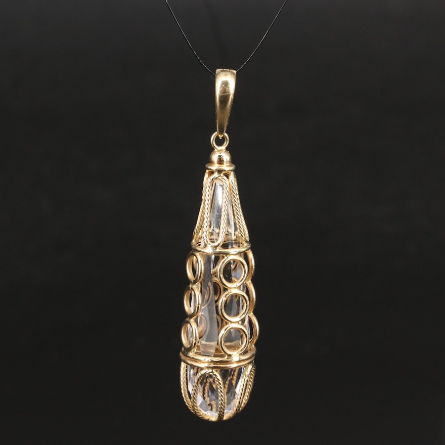 14K Rock Crystal Quartz Enhancer Pendant