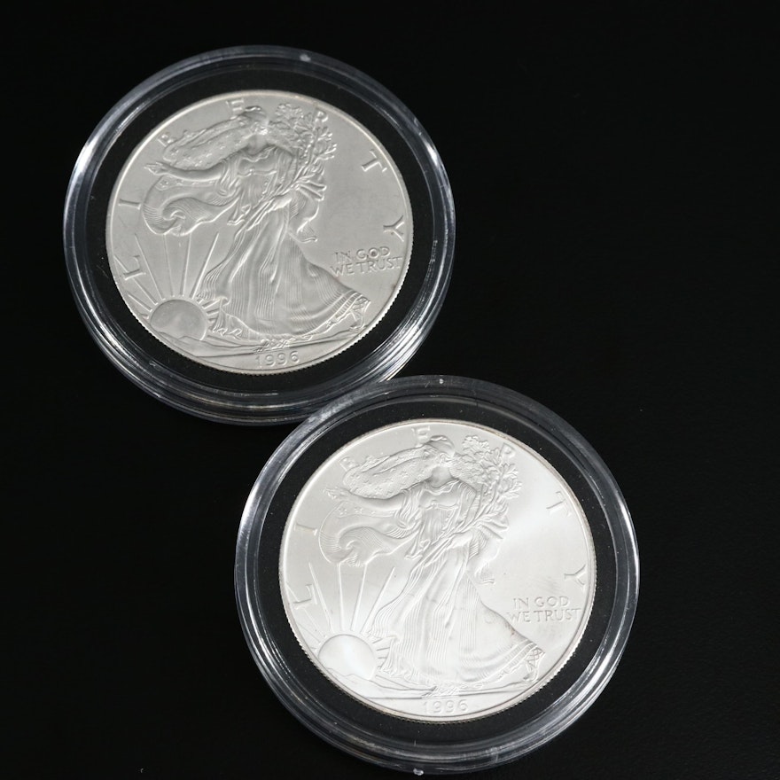 Two Better Date 1996 American Silver Eagle $1 Bullion Coins