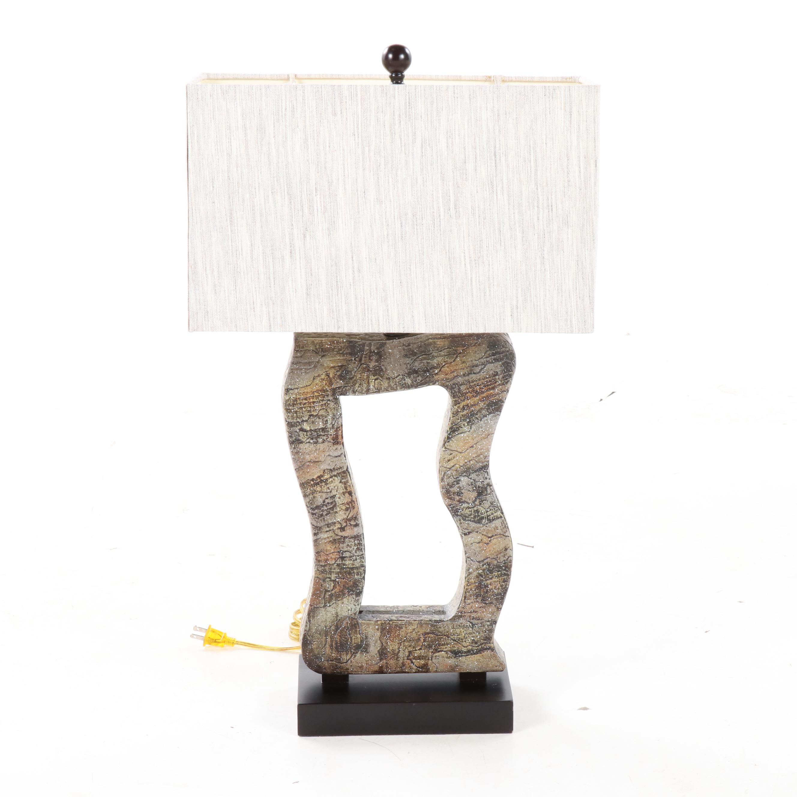 Patinated Metal Rectangular Table Lamp, Contemporary