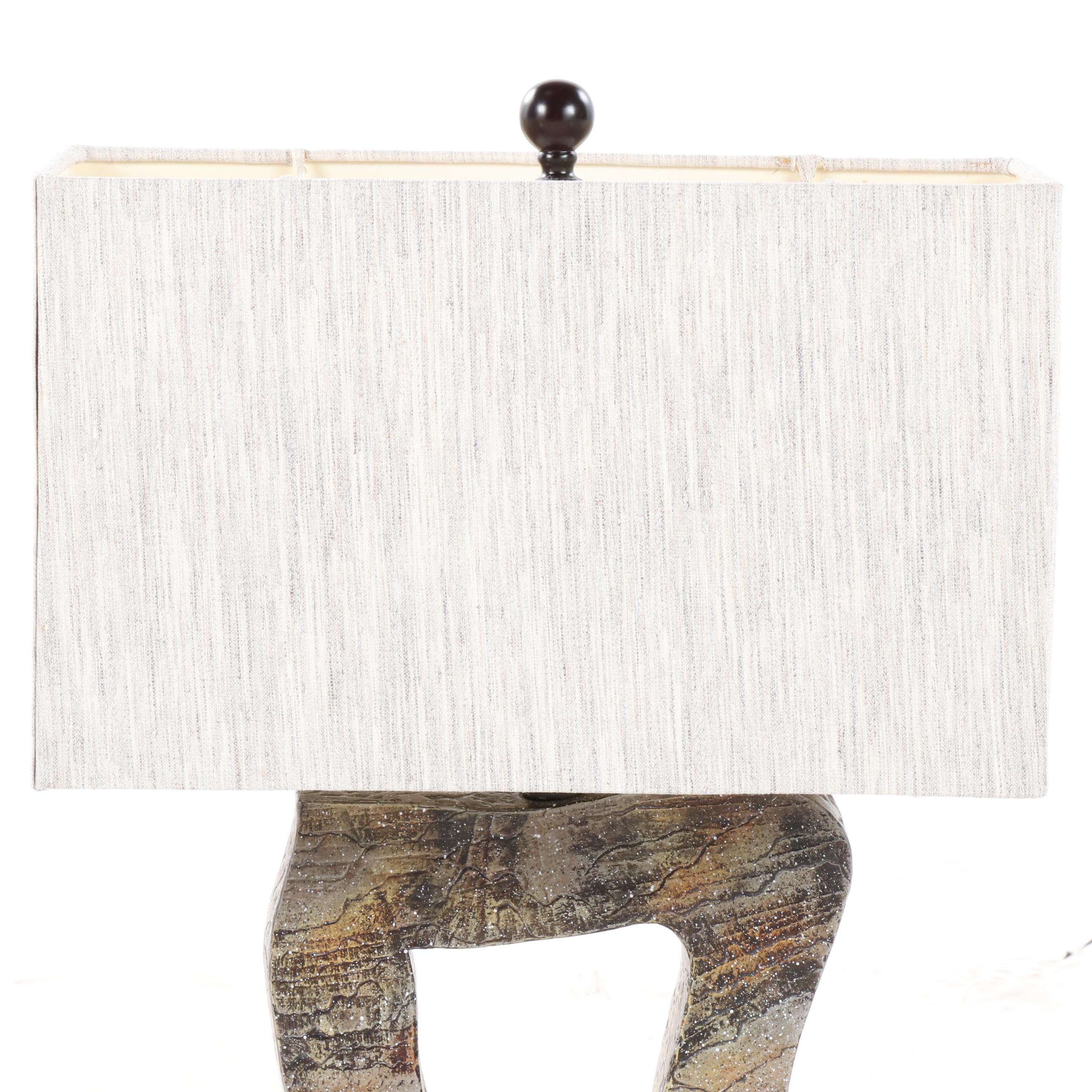 Patinated Metal Rectangular Table Lamp, Contemporary