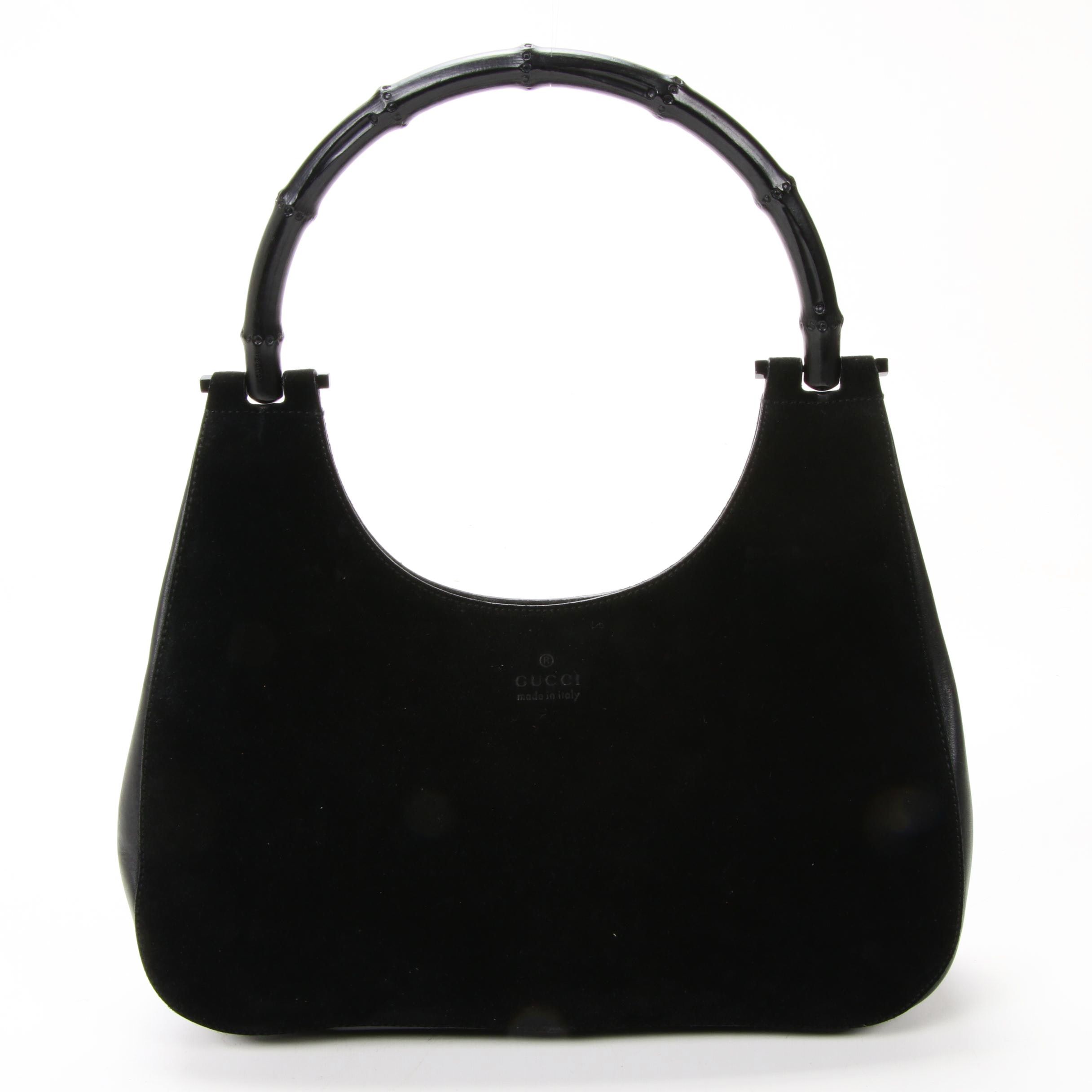 Gucci Bamboo Handle Black Suede and Leather Handbag