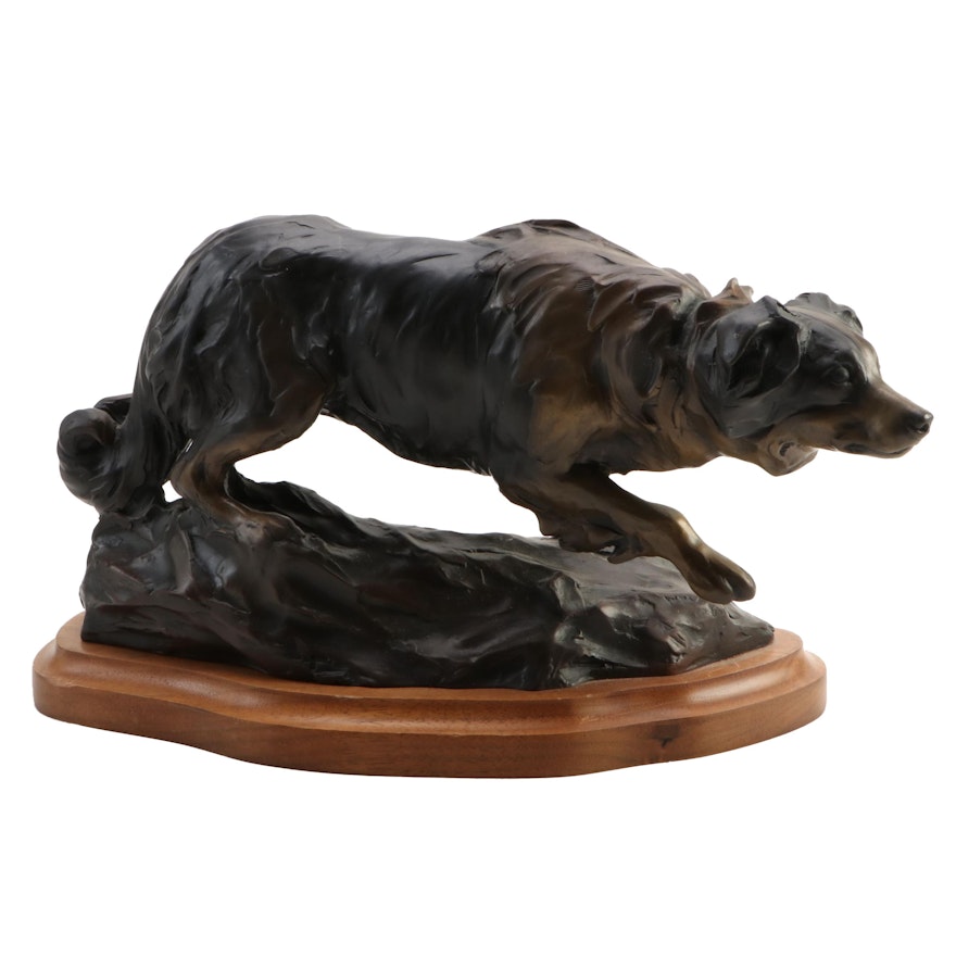 Veryl Goodnight Bronze Sculpture of Border Collie, 1986