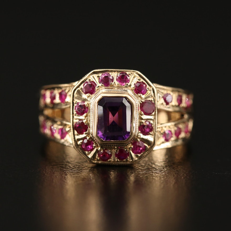 14K Amethyst and Ruby Ring