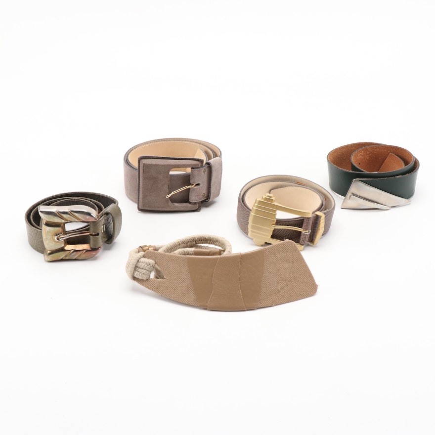 Leather and Bonded Leather Statement Buckle Belts Including Calderon and More