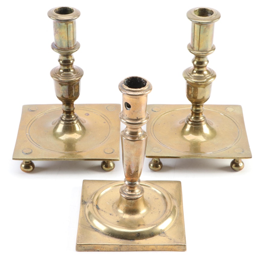 Colonial Style Brass Candlesticks, Antique