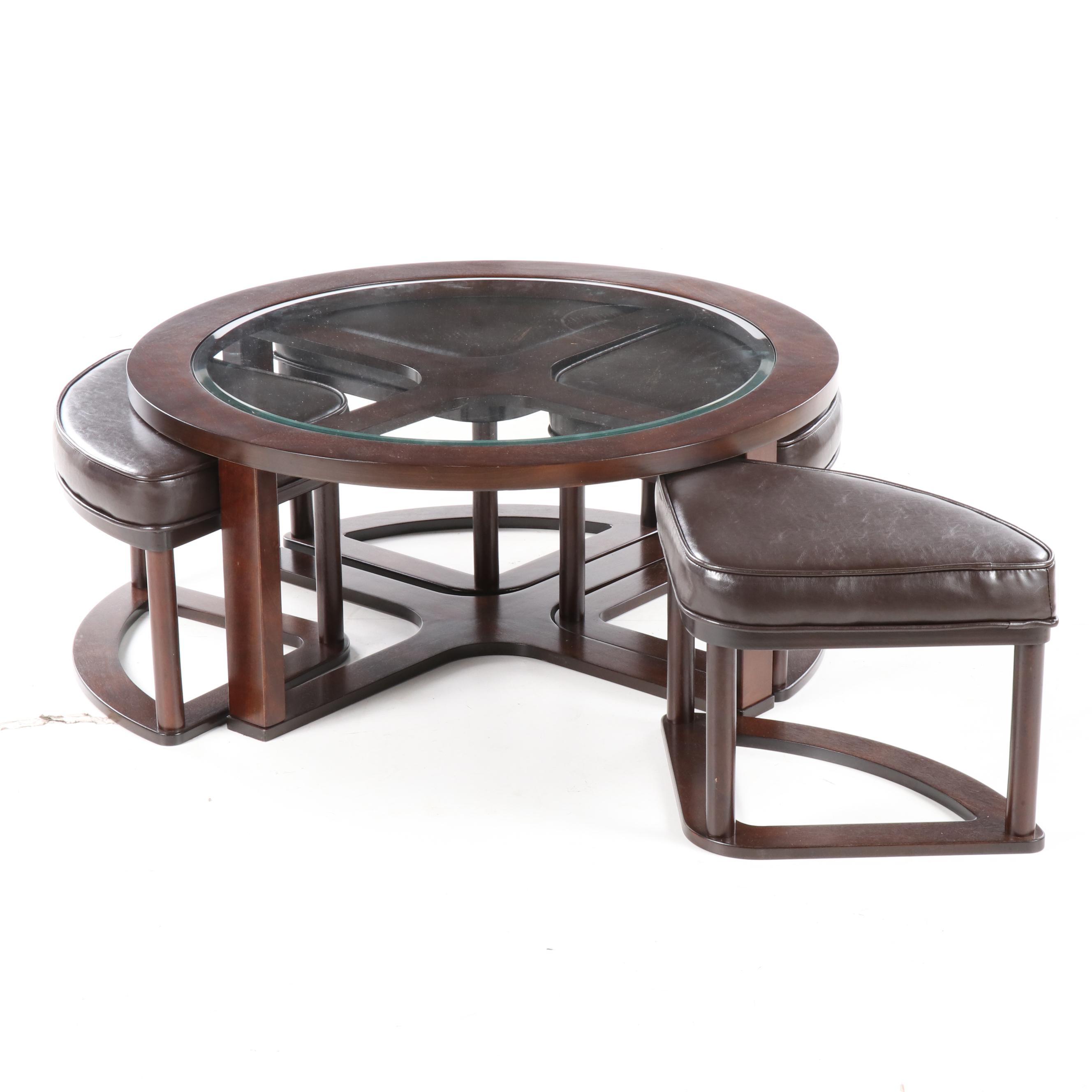 Ashley Furniture "Marion" Glass Top Coffee Table with Nesting Stools
