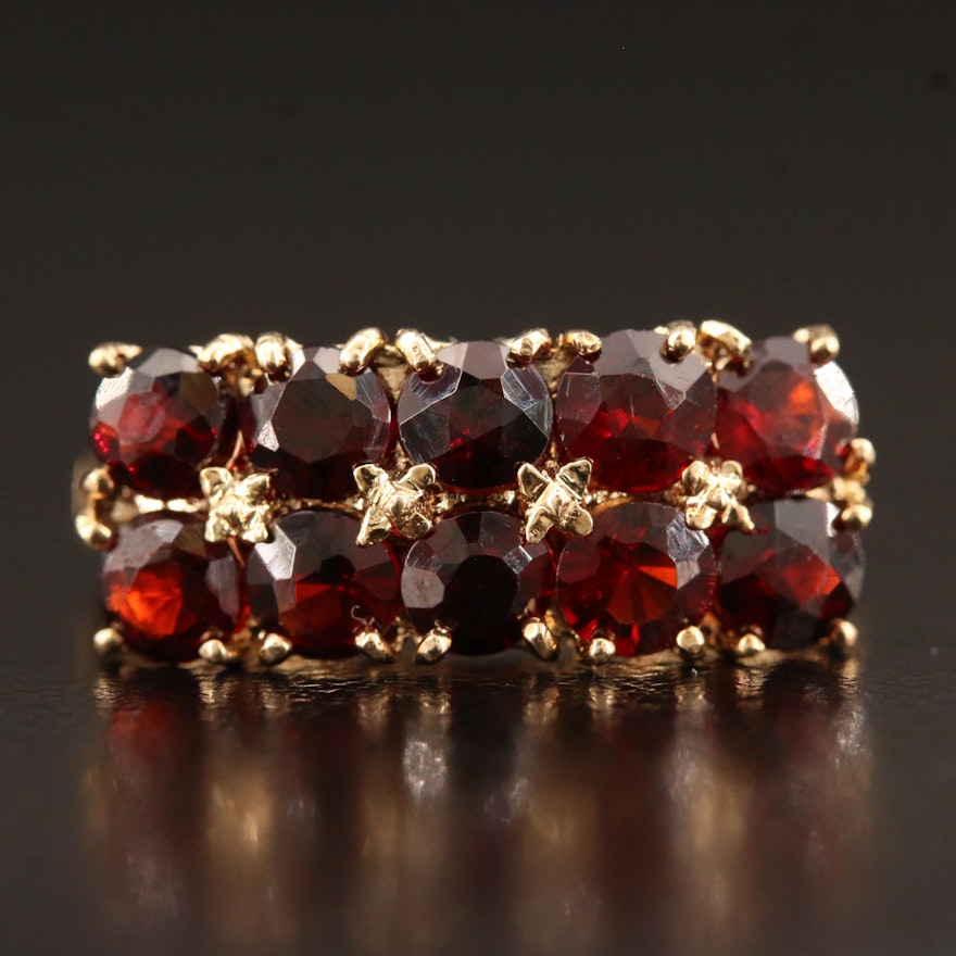 14K Double Row Garnet Ring