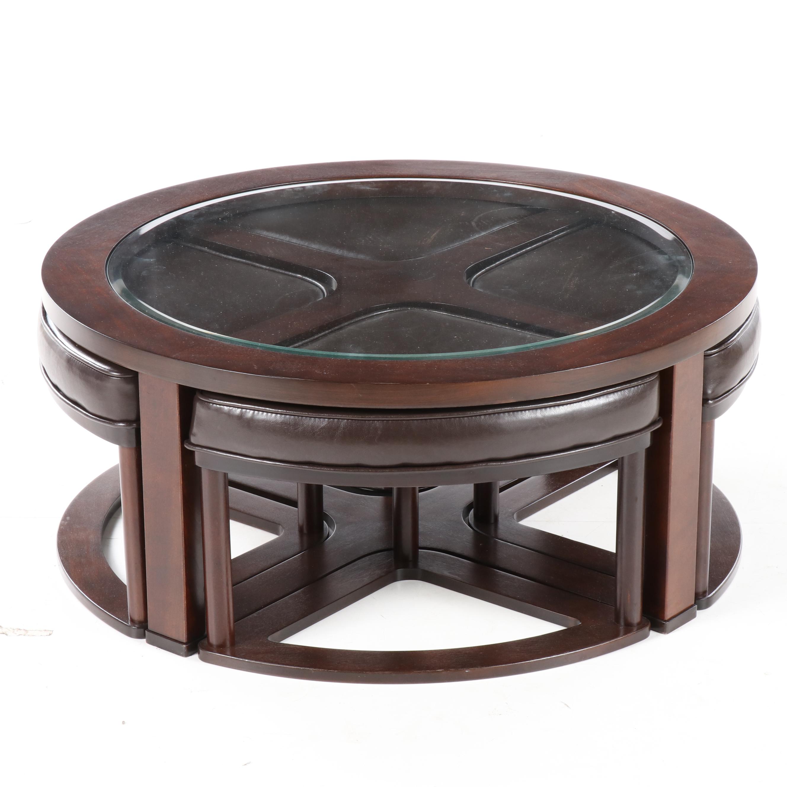 Ashley Furniture "Marion" Glass Top Coffee Table with Nesting Stools