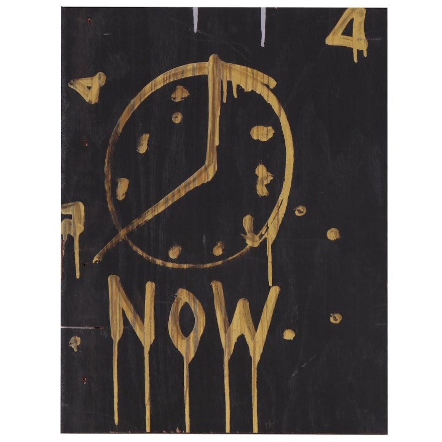 Outsider Art Acrylic Clock Painting "Now", 2015