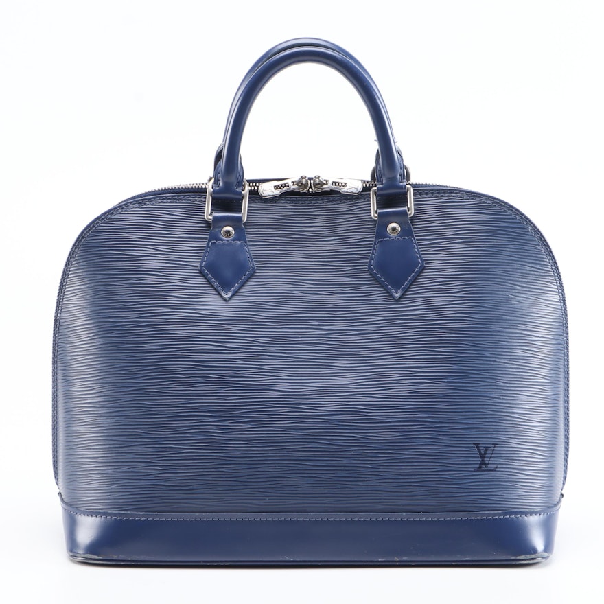 Louis Vuitton Alma MM Top Handle Bag in Blue Epi Leather