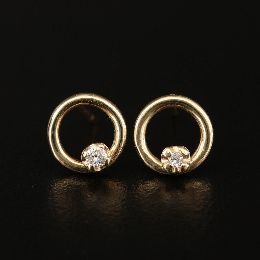 14K Diamond Accented Circle Stud Earrings