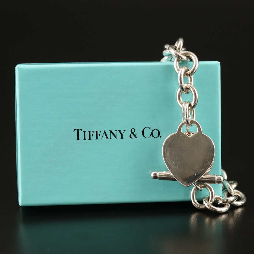 Tiffany & Co. Sterling Heart Tag Bracelet with Box