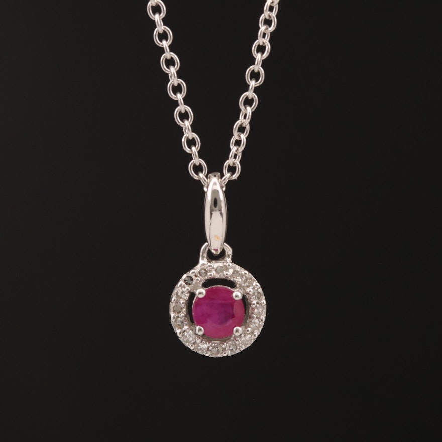 10K Ruby and Diamond Pendant Necklace