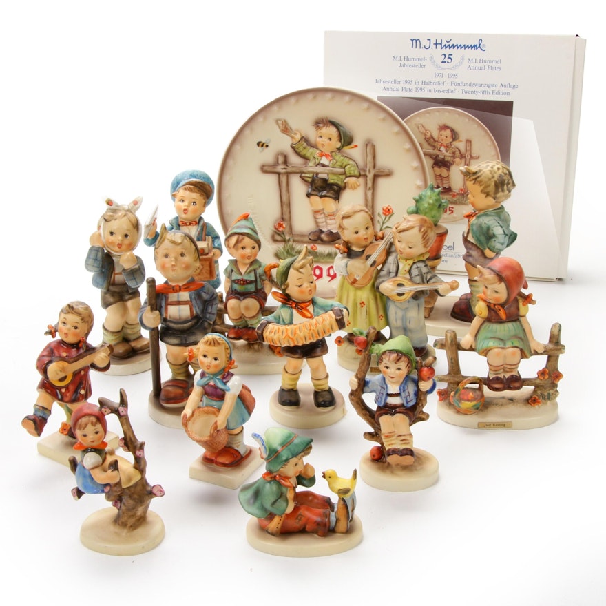 Goebel "Confidentially" and "Happiness" with Other Hummel Figurines and Plate