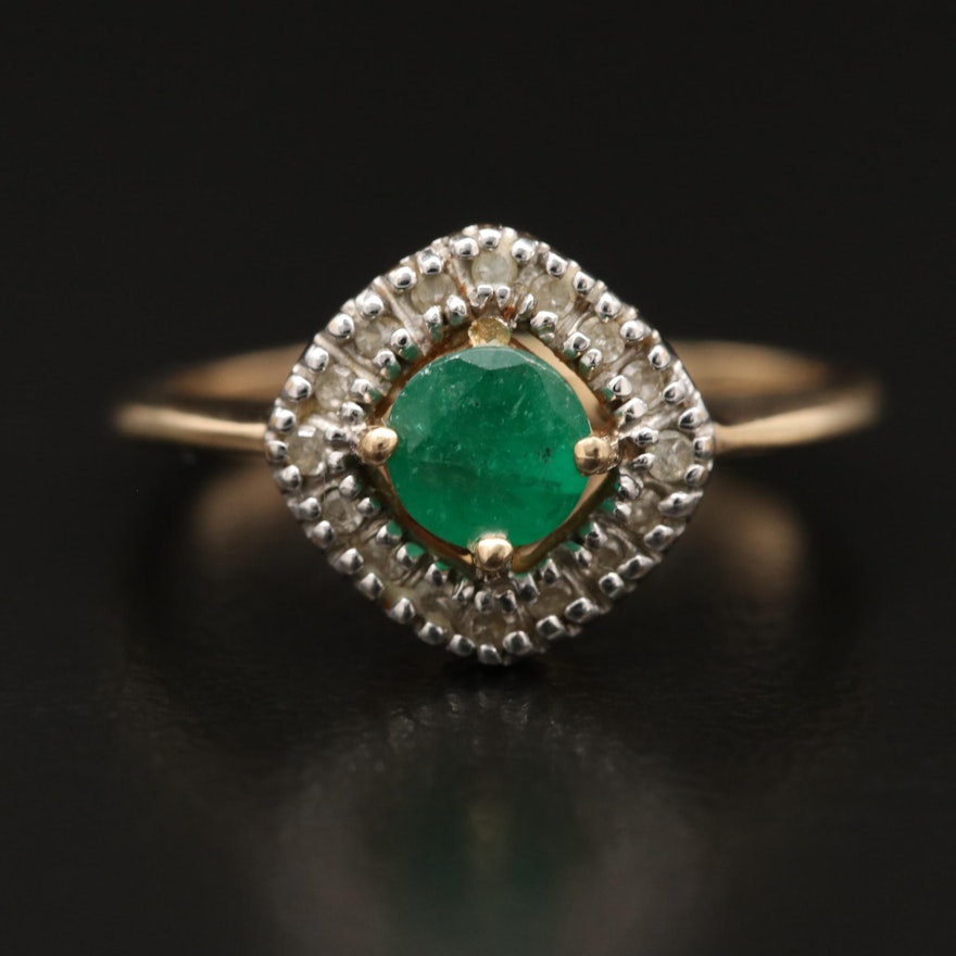 10K Emerald and Diamond Halo Ring