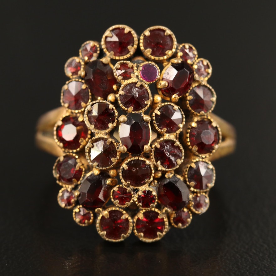 Vintage Glass, Garnet and Ruby Cluster Ring