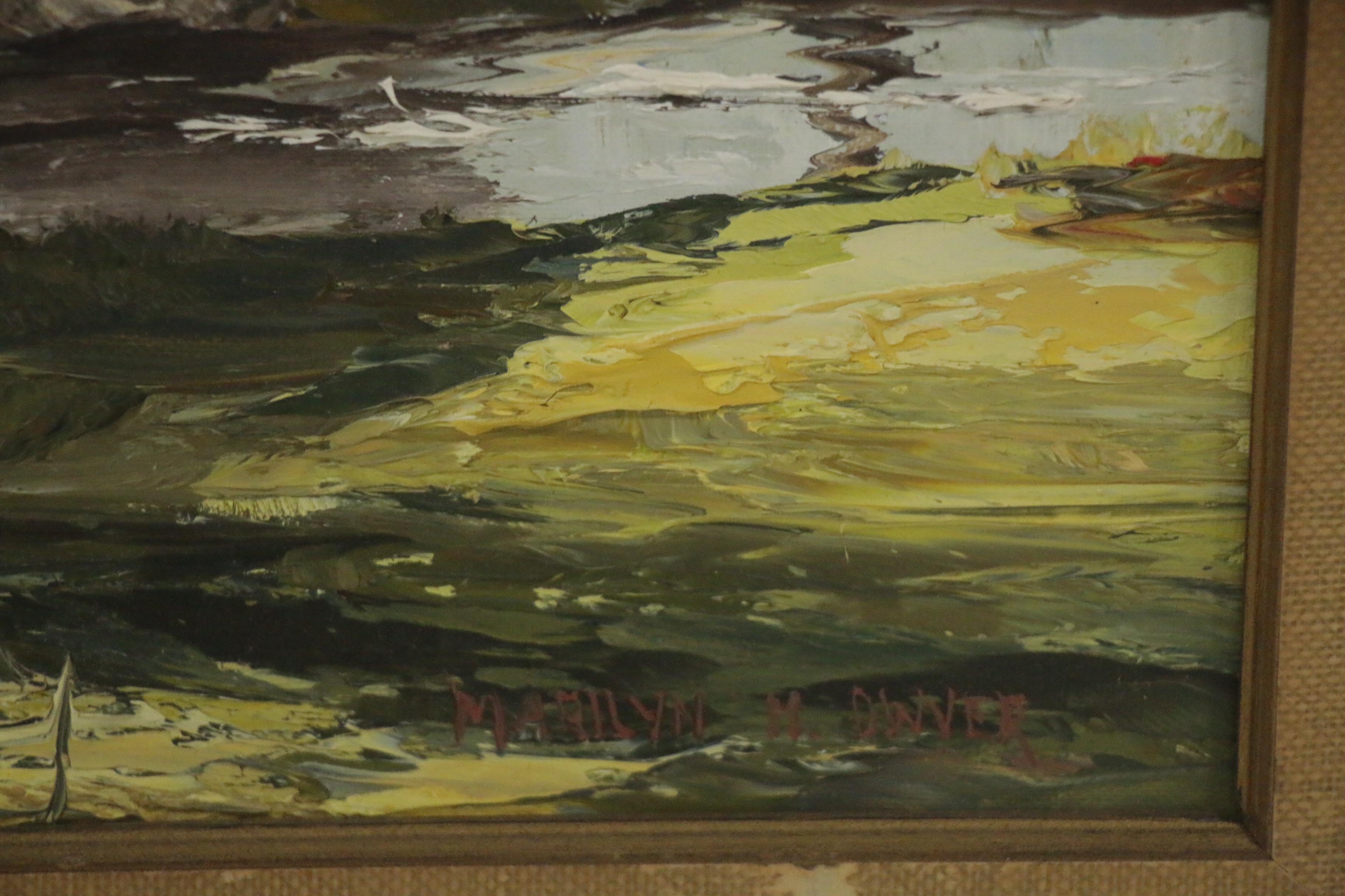 Marilyn Dwyer Oil Painting of Covered Bridge, Late 20th Century