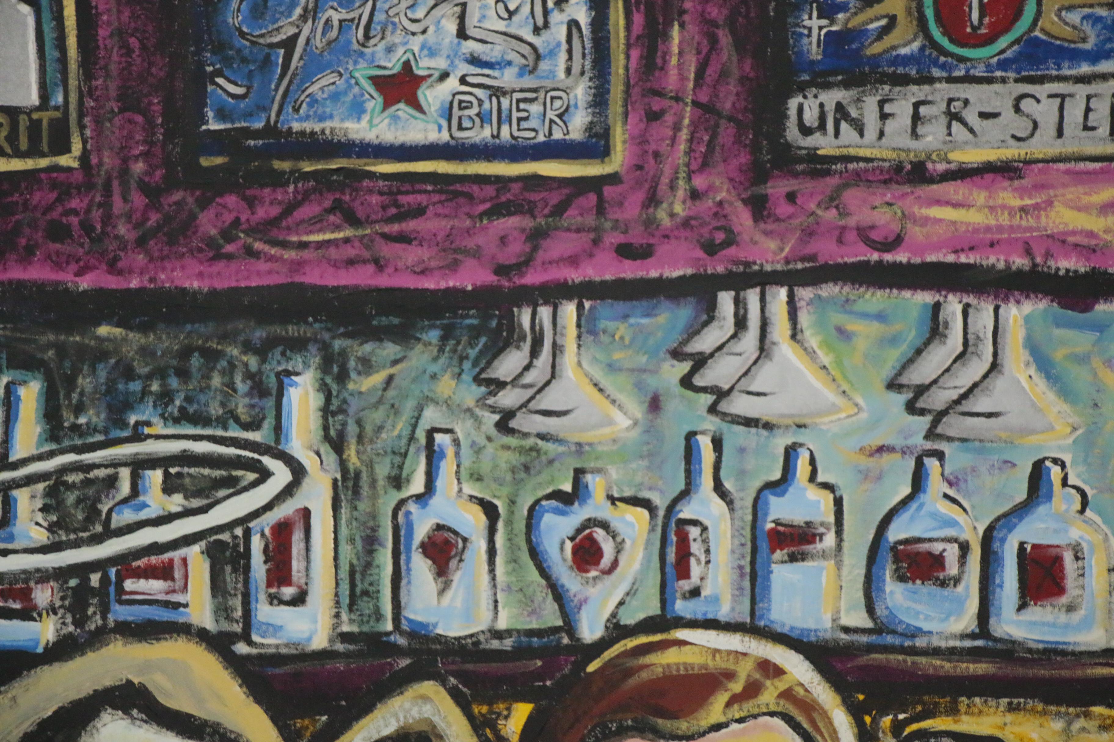 Big Chief Folk Art Oil Painting "Angel in Bar Room," 21st Century