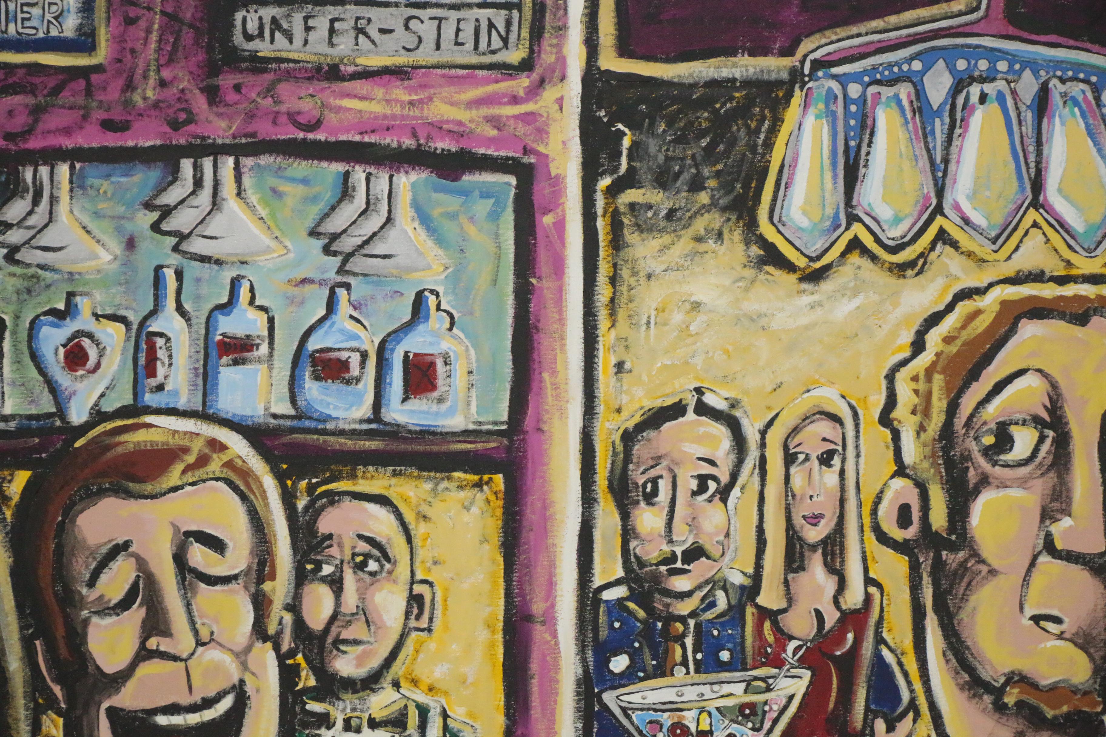 Big Chief Folk Art Oil Painting "Angel in Bar Room," 21st Century