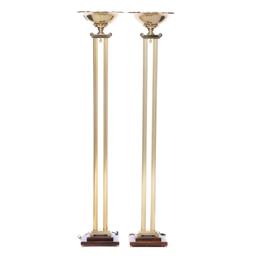 Rembrandt Lamp Co. Neoclassical Style Brass Floor Lamps, Late 20th Century