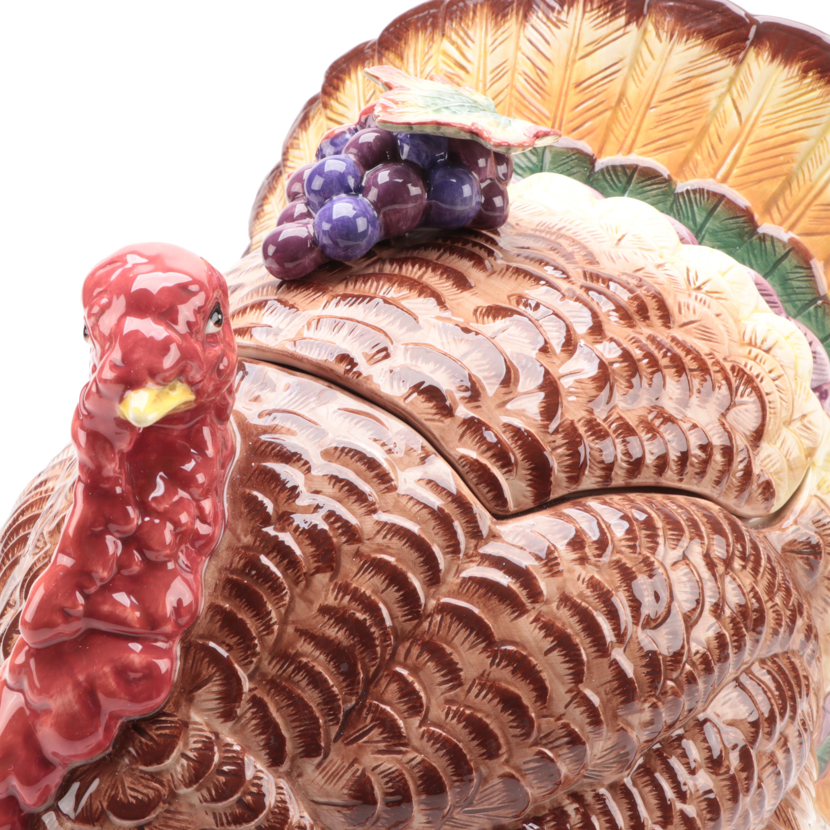 Fitz and Floyd "Autumn Bounty" Ceramic Turkey Tureen with Ladle, 1996–1999