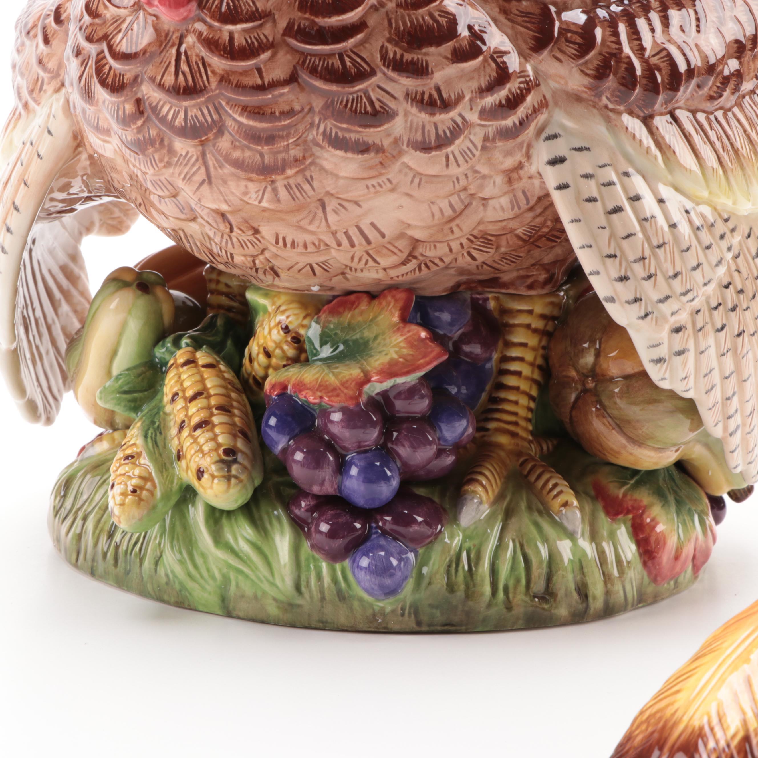 Fitz and Floyd "Autumn Bounty" Ceramic Turkey Tureen with Ladle, 1996–1999