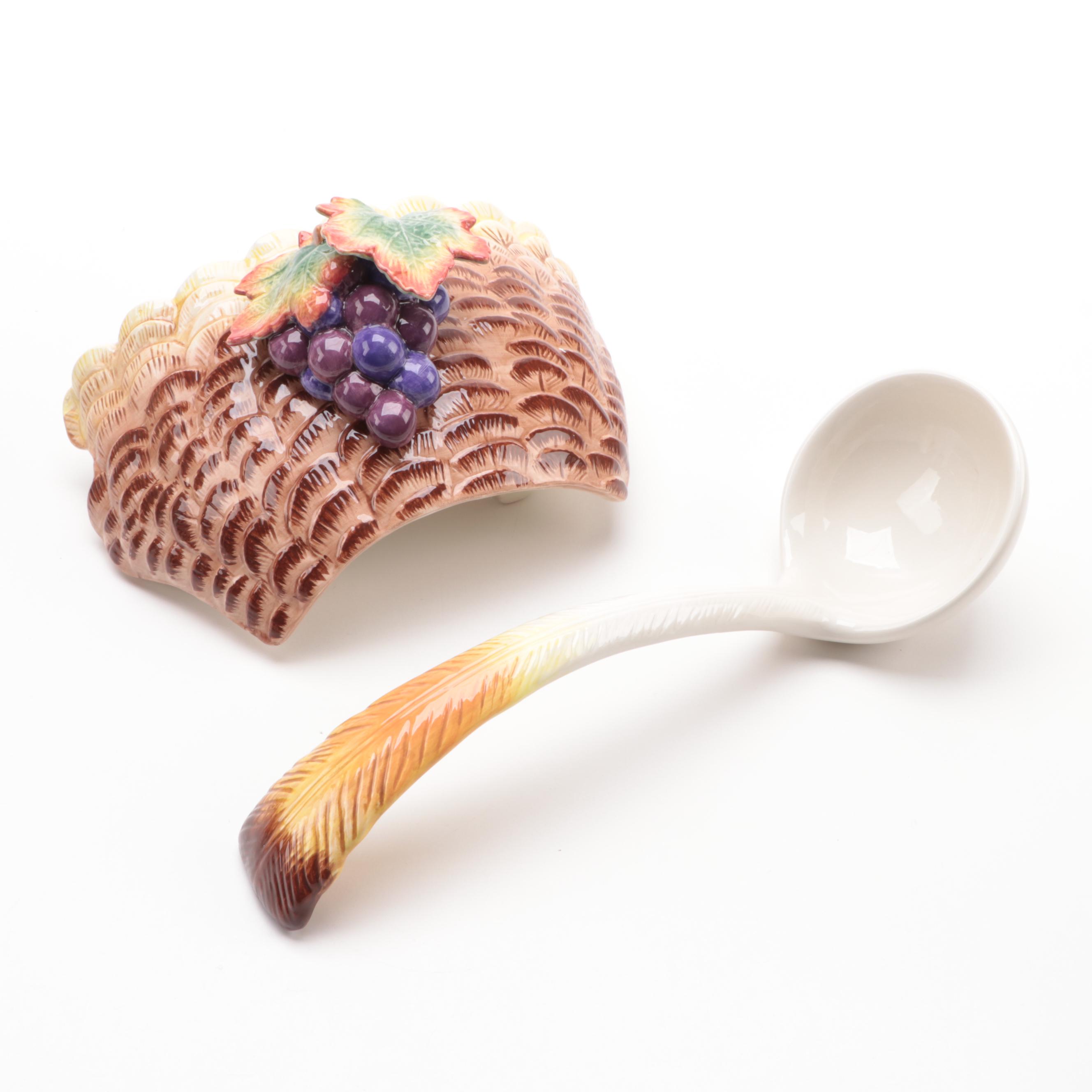 Fitz and Floyd "Autumn Bounty" Ceramic Turkey Tureen with Ladle, 1996–1999