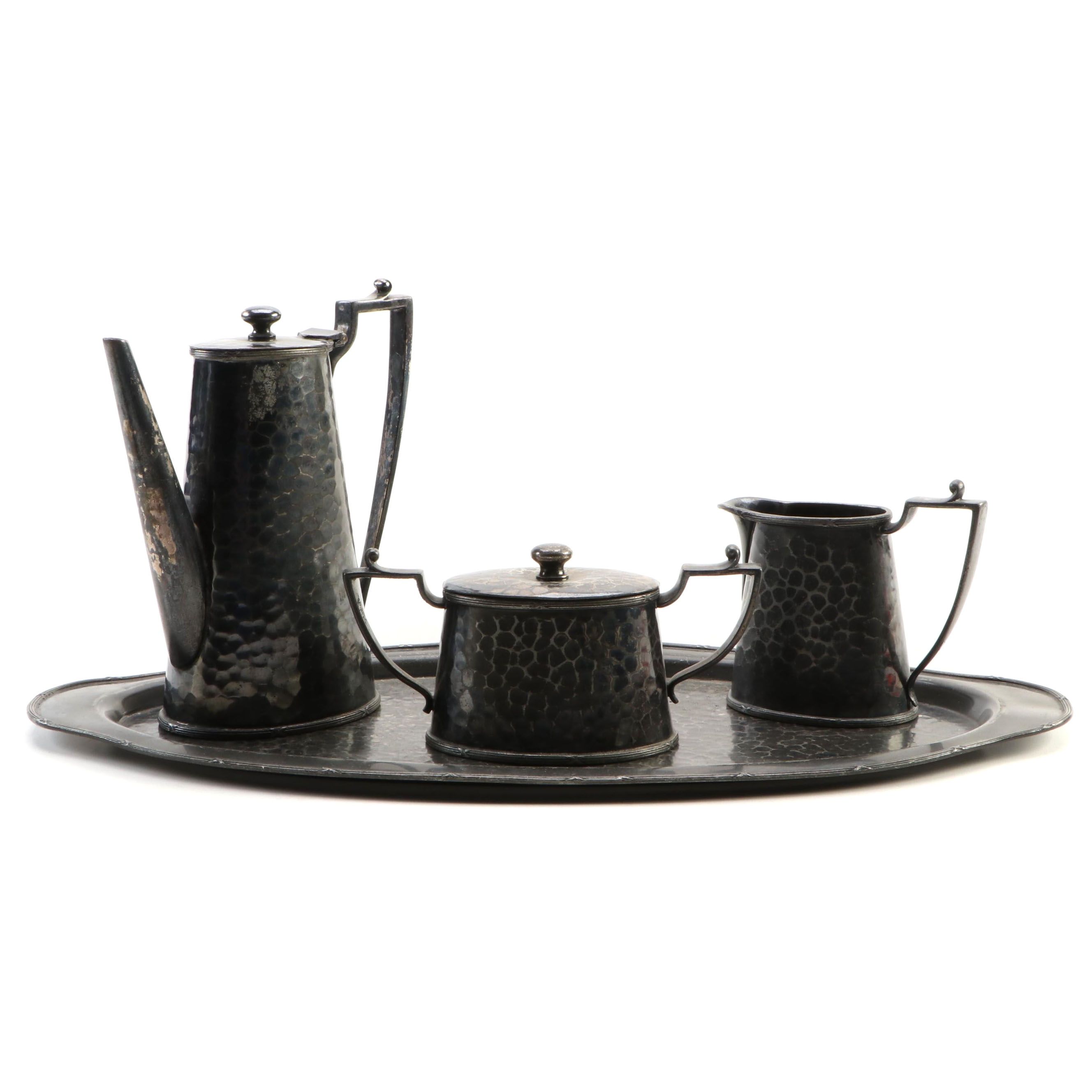 Van Bergh Silver Plate Hammered Coffee Service, Late 19th to Early 20th C.