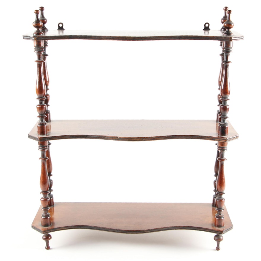 Three-Tier Walnut Hanging Whatnot Shelf, Early to Mid 20th Century