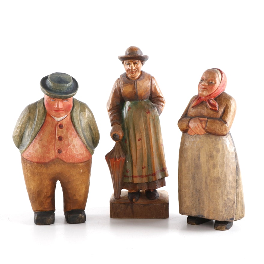 Oberammergau and Other German Polychrome Carved Wood Folk Figurines