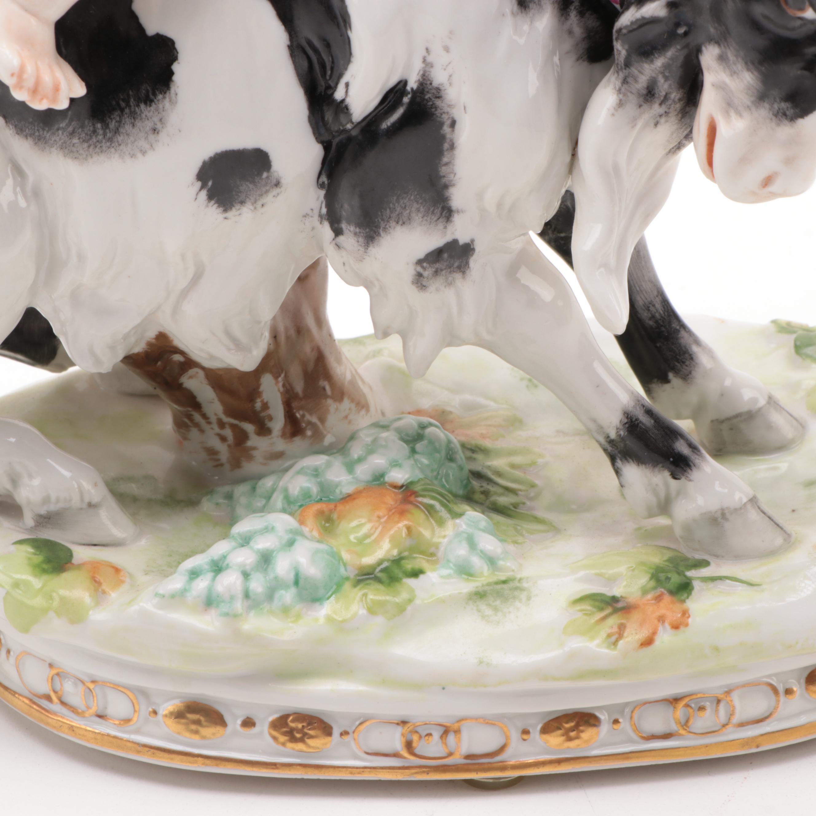 A.W.F. Kister Porcelain Figurine of Putto and Goat, Early to Mid 20th C.