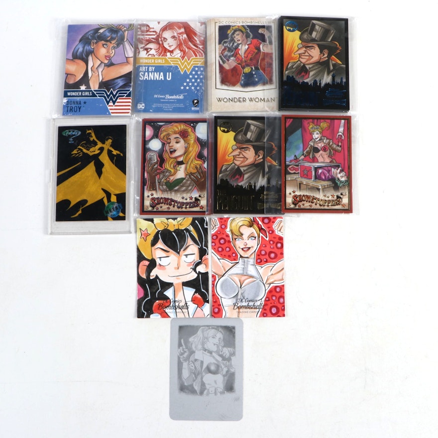 DC Trading Cards, Including Printing Plate and Autographed "Bombshells" Cards