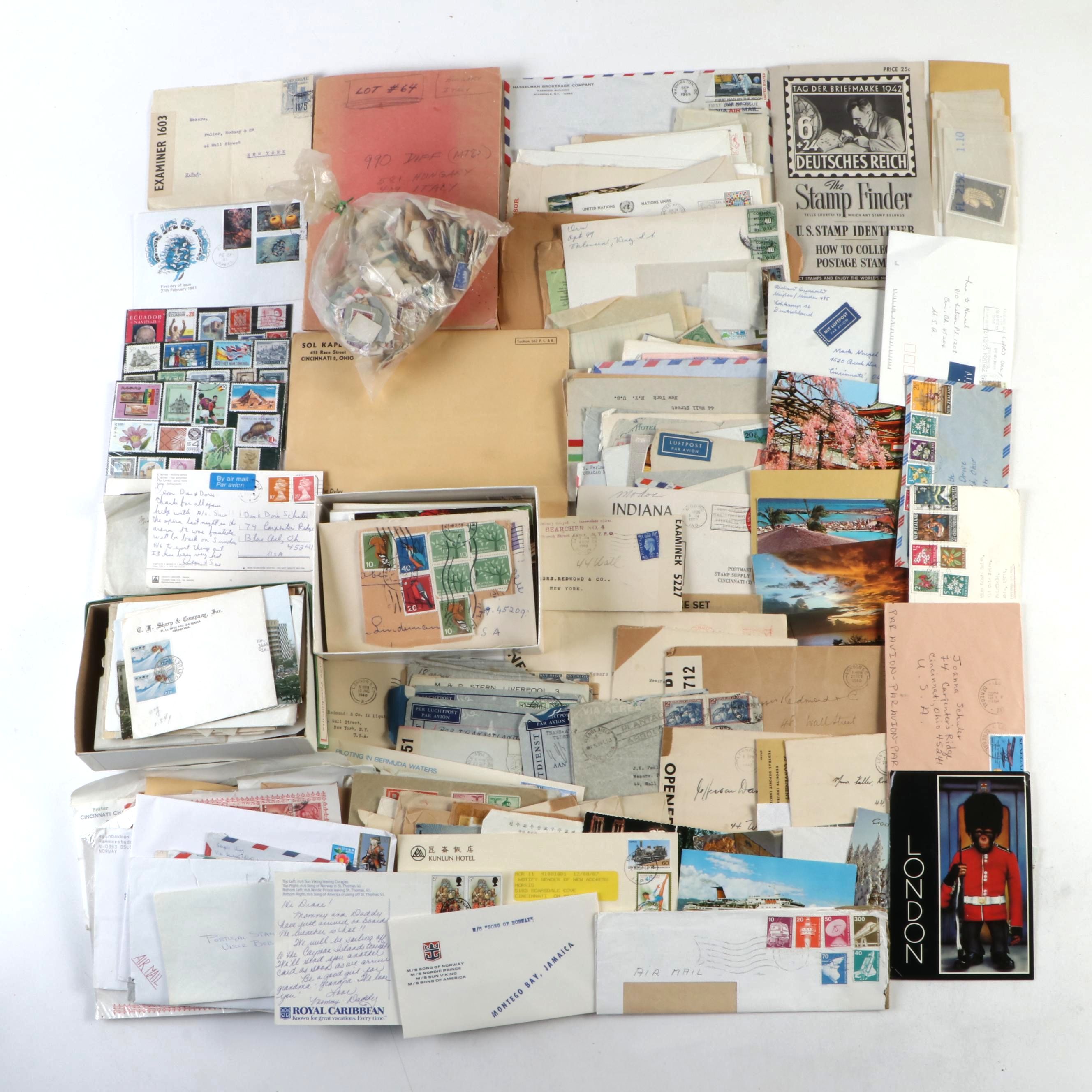 Collection of Vintage Foreign Postage Stamps, Covers and Postcards