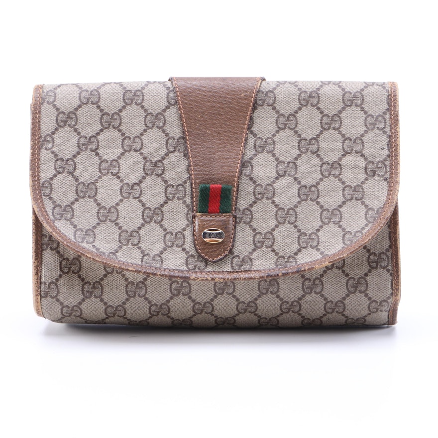 Gucci Accessory Collection GG Supreme Coated Canvas and Leather Clutch