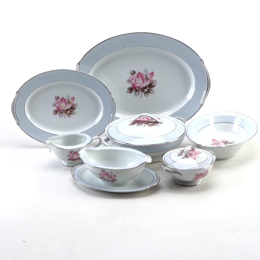 Noritake Floral Porcelain Serveware, Mid-20th Century