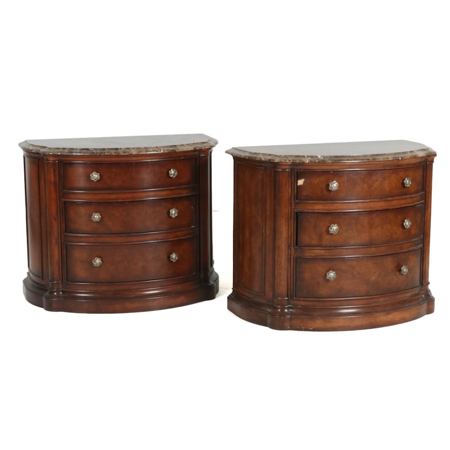 Pair of Henredon Marble Top Bombé Bedside Chests, Late 20th Century