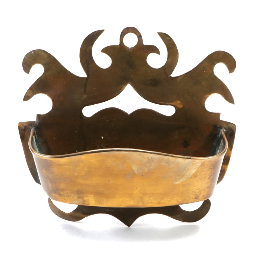 Brass Decorative Wall Planter, Mid to Late 20th Century