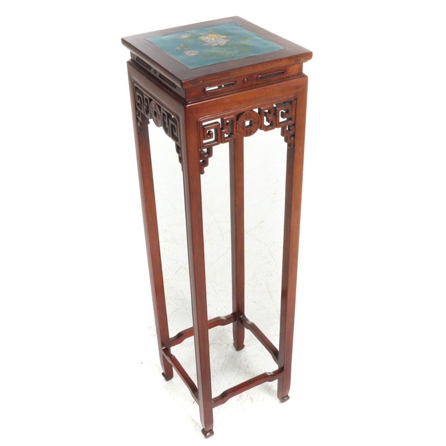 Chinese Cloisonné Enamel Top Wood Pedestal, 20th Century