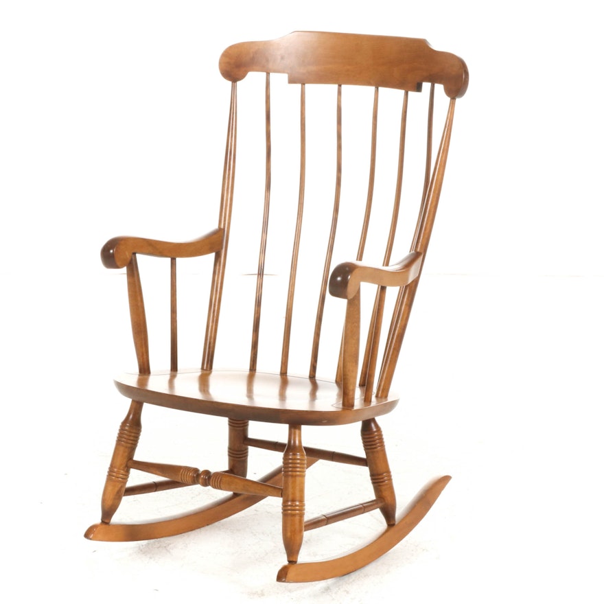 Nichols & Stone Co. New England Turned Maple Windsor Rocking Chair, 20th C.