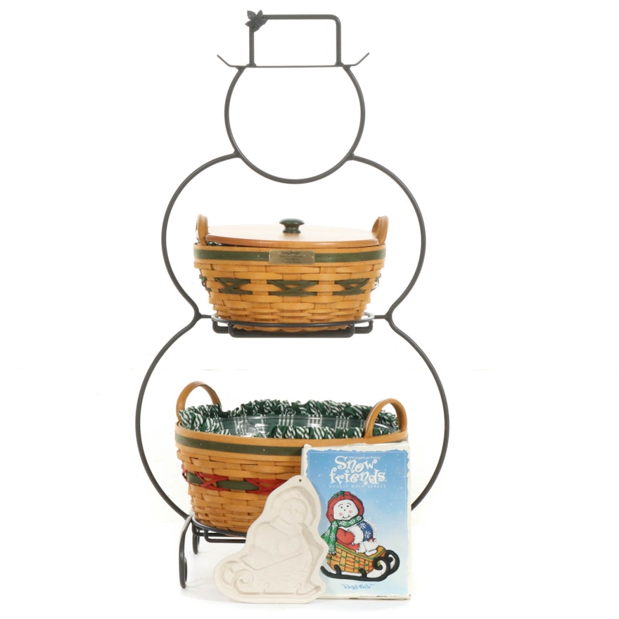 Longaberger Foundry Collection Snowman Form Basket Rack and Baskets