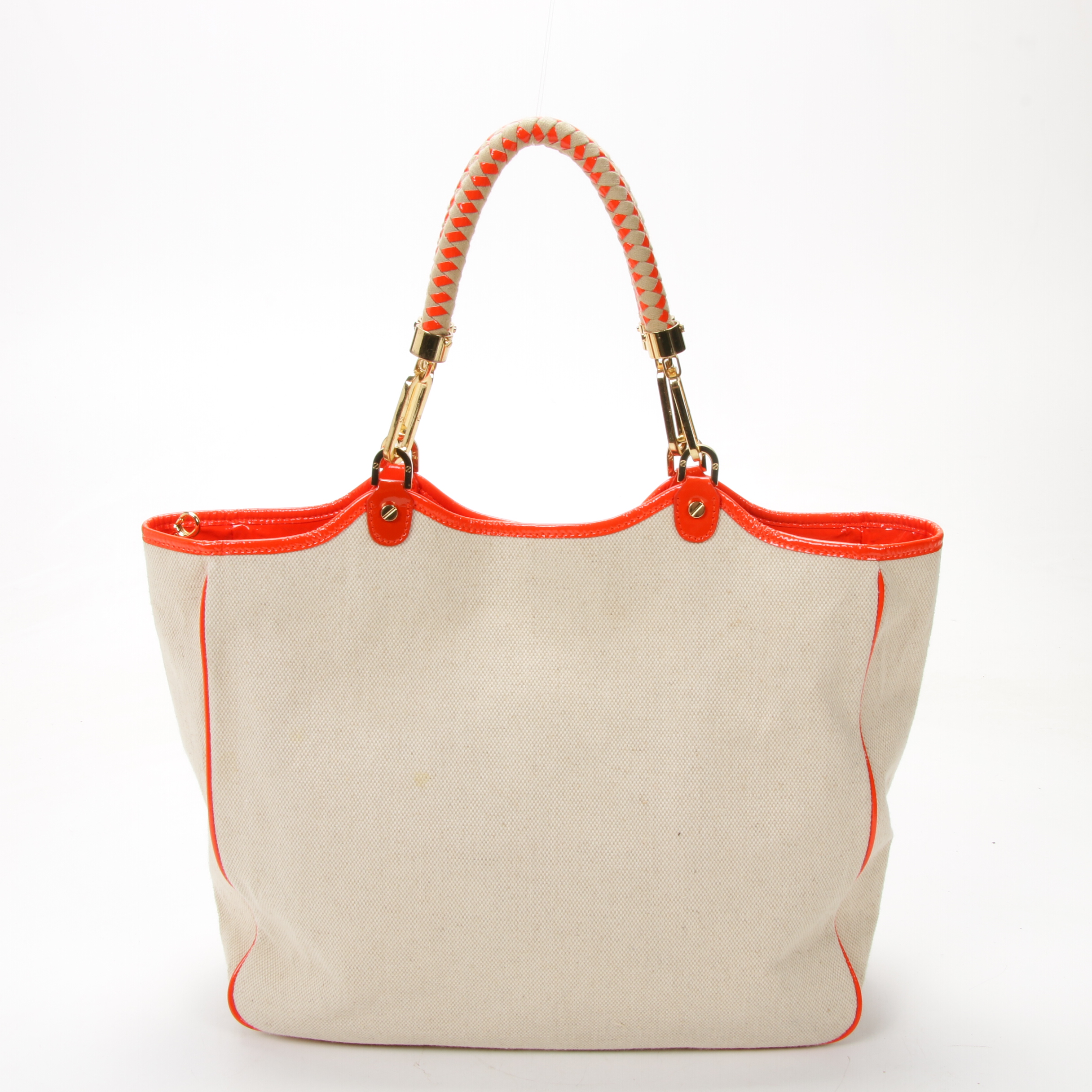 Tory Burch Tote in Canvas and Orange Patent Leather