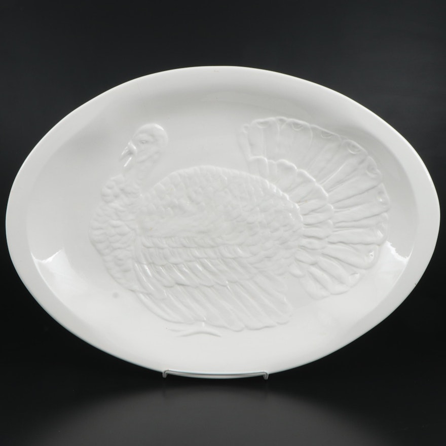 Italian Ceramic Serving Platter with Embossed Turkey Design