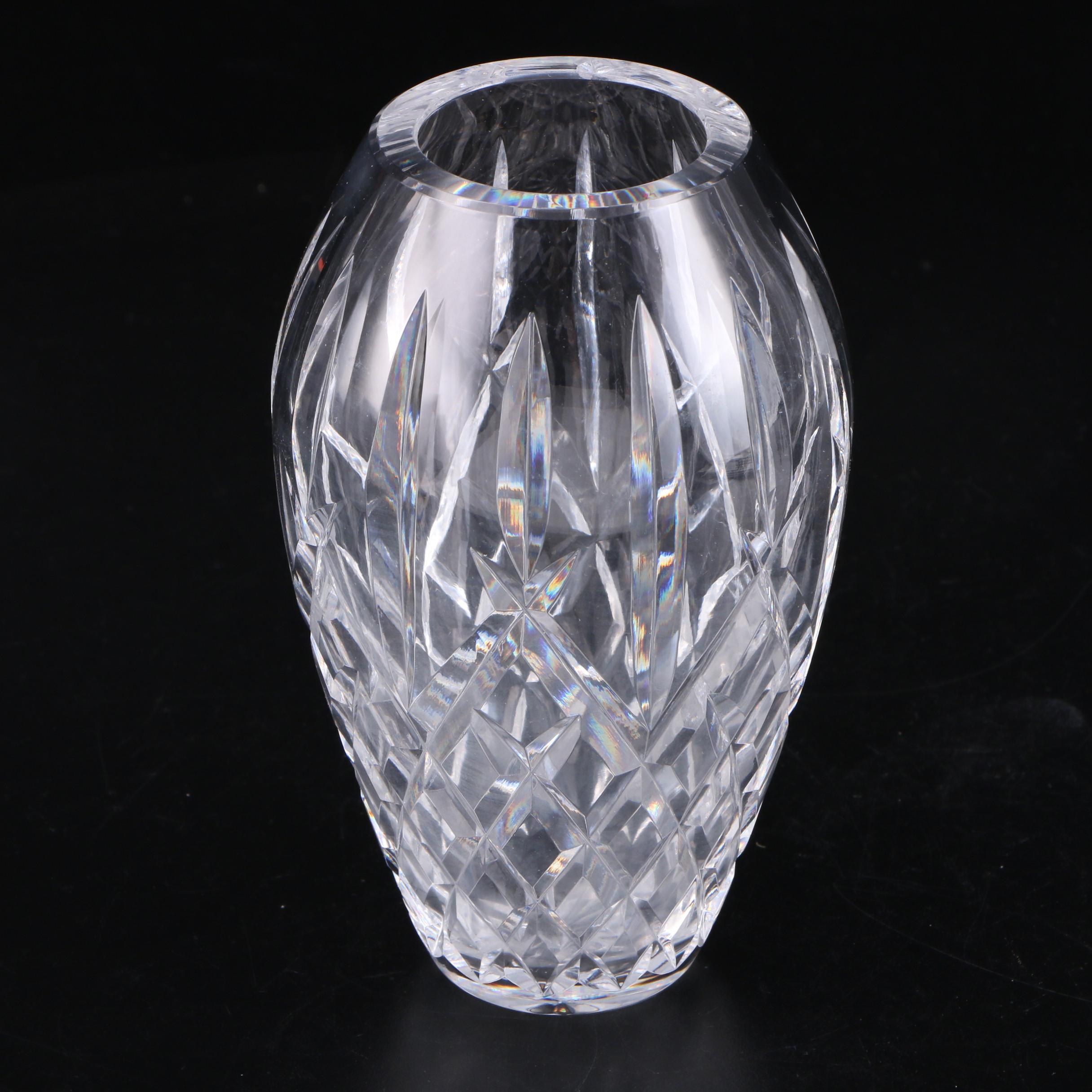 Waterford Crystal "Araglin" Flower Vase and Wood Stand