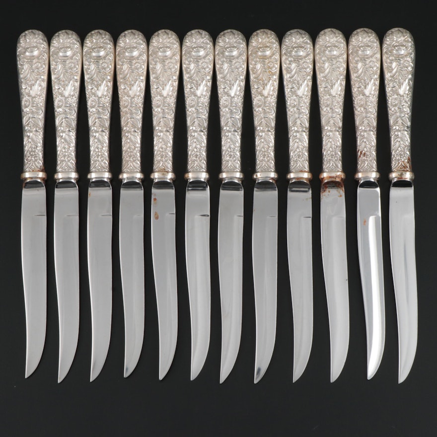 S. Kirk & Son "Rose" Sterling Silver Handled Steak Knives