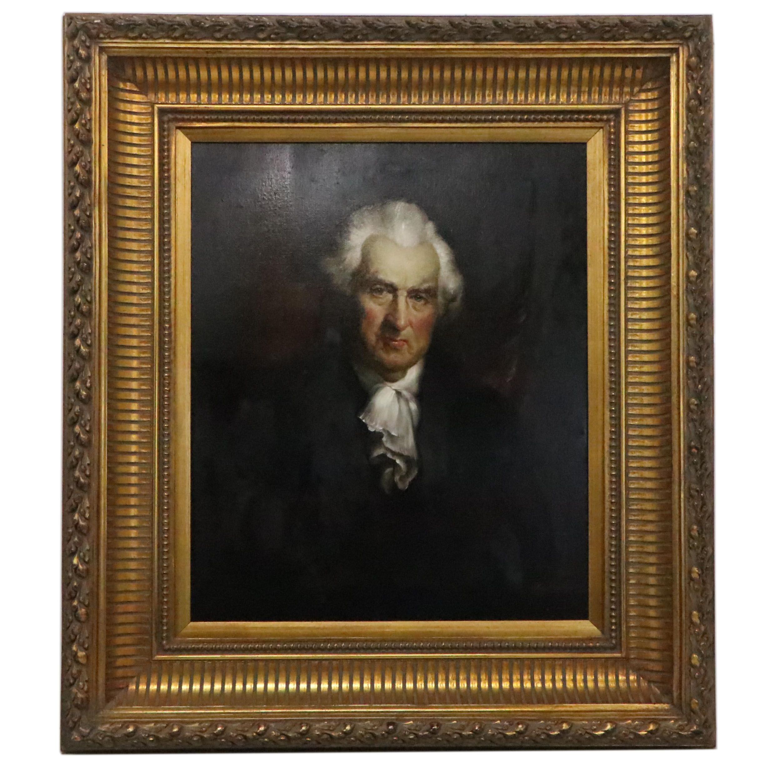G. Serrure Oil Portrait Painting of 18th Century Man, Late 20th Century