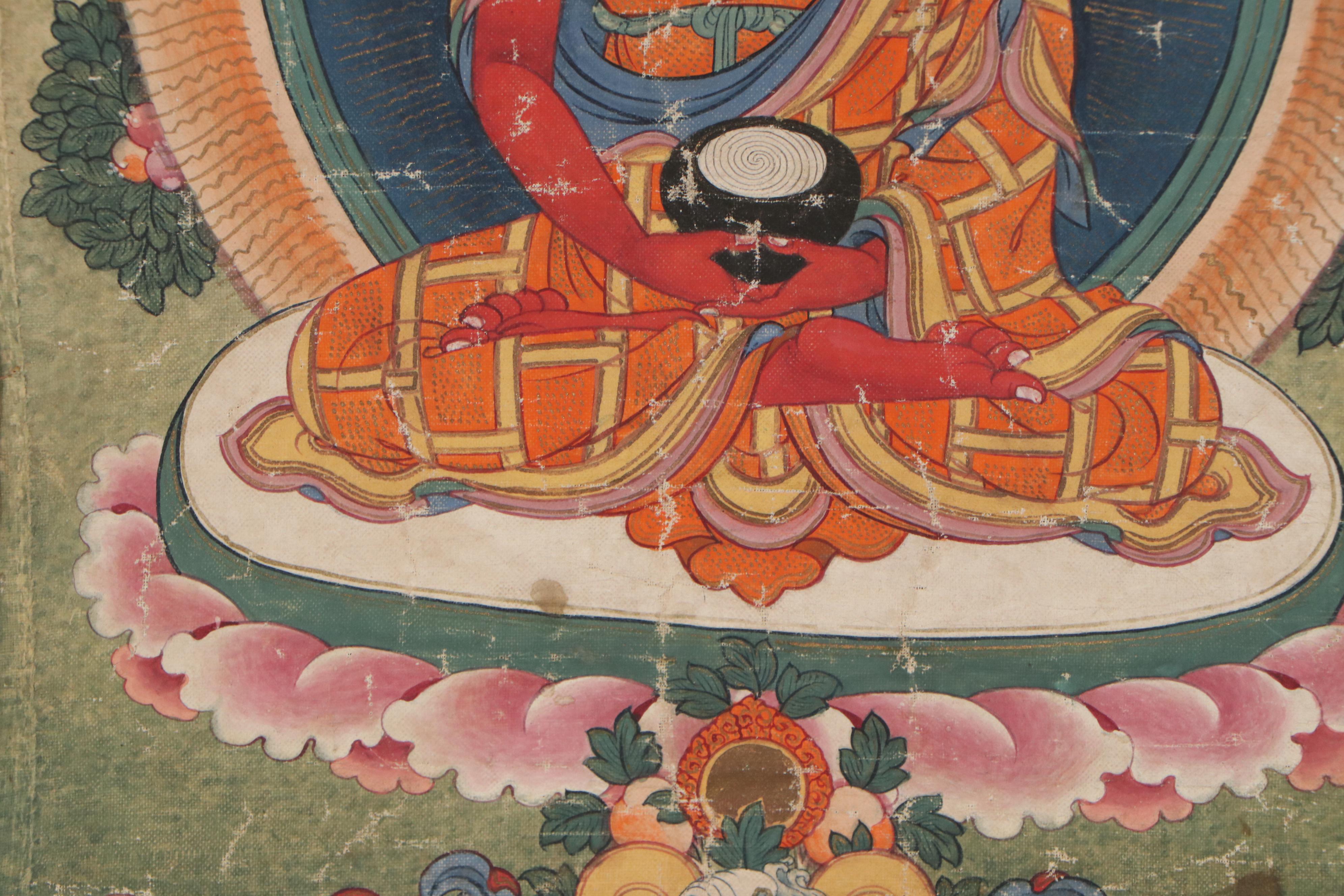 Tibetan Style Thangka Gouache Painting of Amitabha Buddha, 20th Century